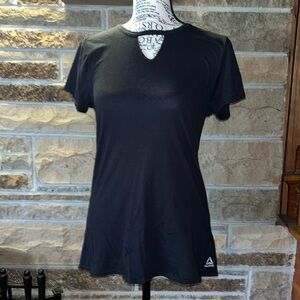 Black Reebok Women’s Fitness T-Shirt with crisscross back design. Small.